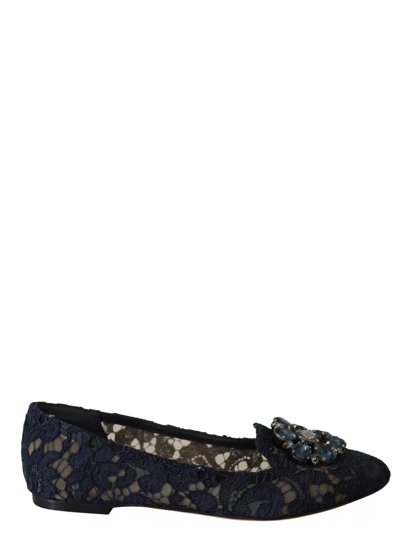 Blue Crystal Loafer Lace Ballet Flats Shoes