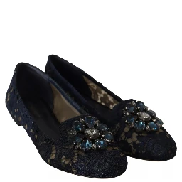 Blue Crystal Loafer Lace Ballet Flats Shoes