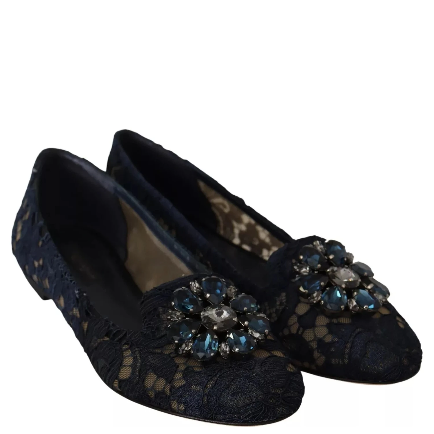 Blue Crystal Loafer Lace Ballet Flats Shoes
