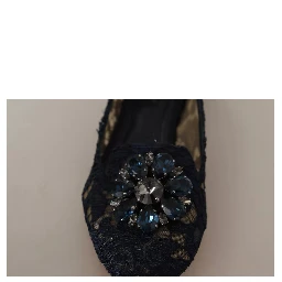 Blue Crystal Loafer Lace Ballet Flats Shoes