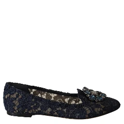 Blue Crystal Loafer Lace Ballet Flats Shoes