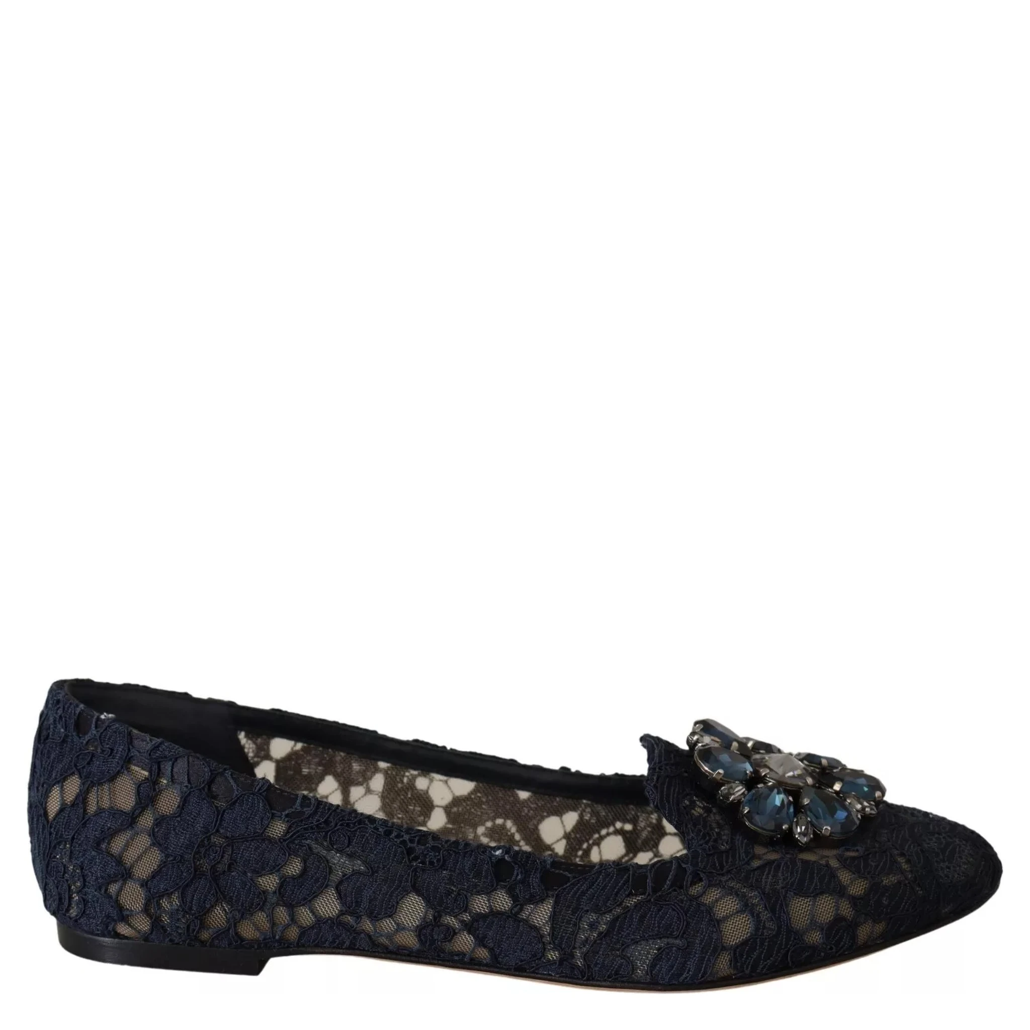 Blue Crystal Loafer Lace Ballet Flats Shoes