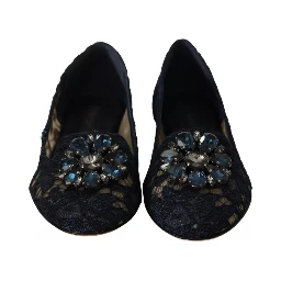 Blue Crystal Loafer Lace Ballet Flats Shoes