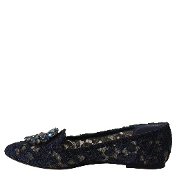Blue Crystal Loafer Lace Ballet Flats Shoes