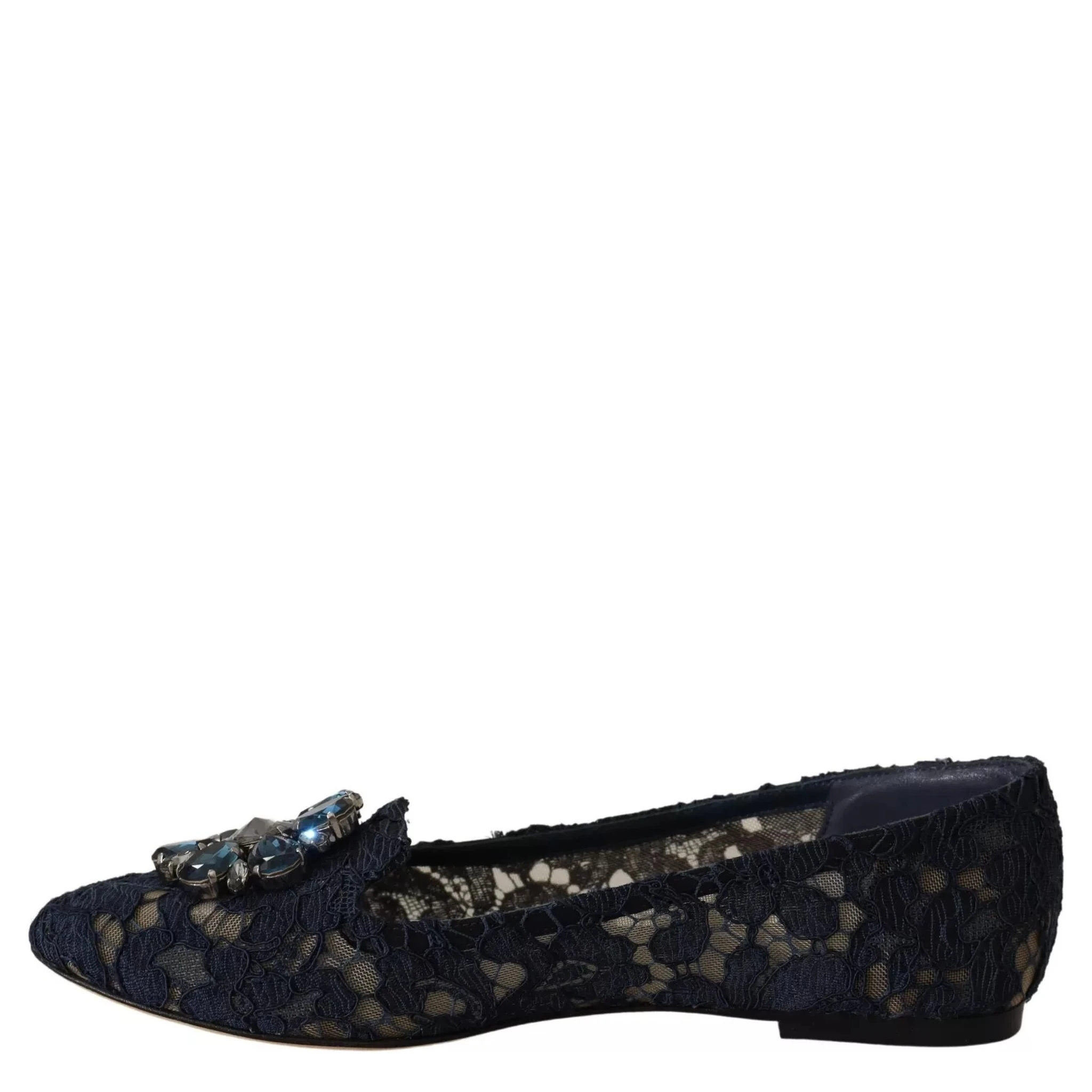 Blue Crystal Loafer Lace Ballet Flats Shoes
