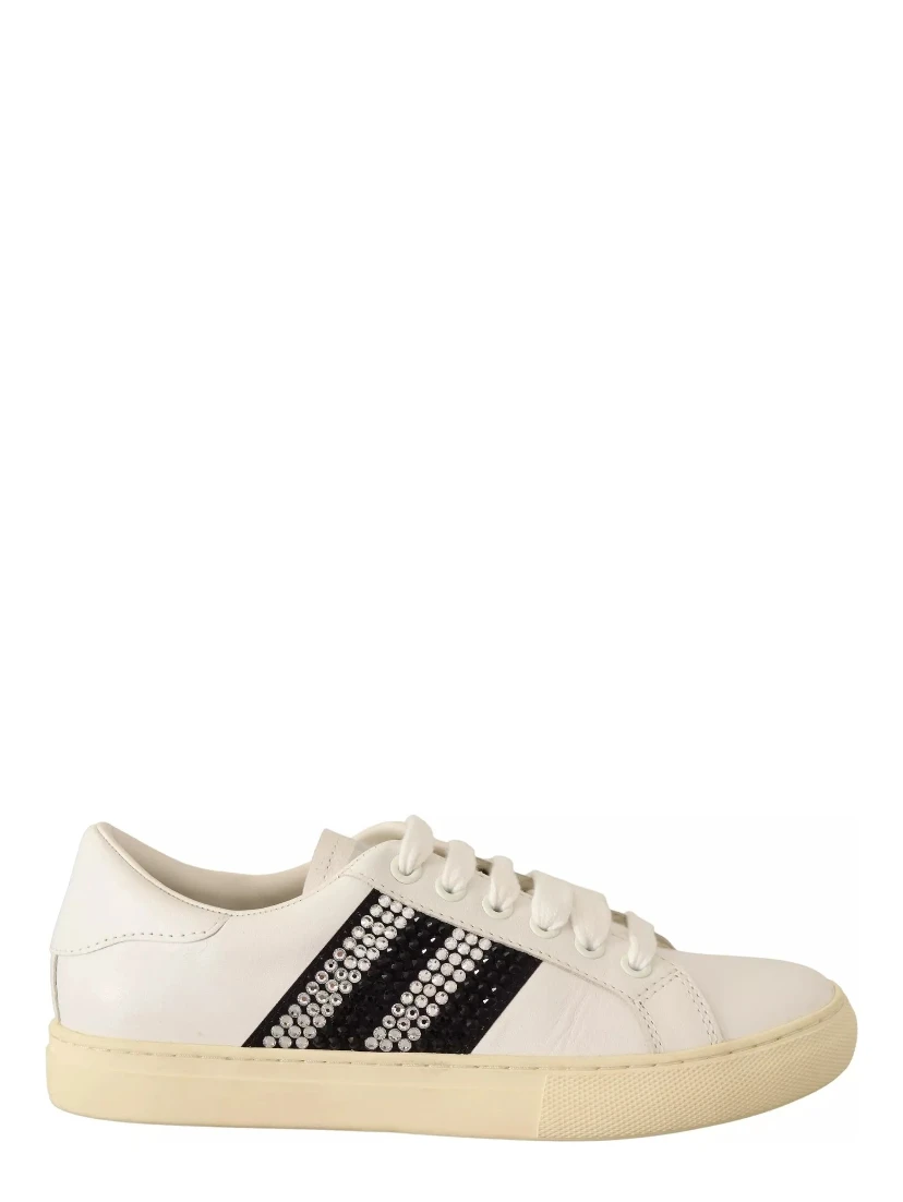 White Leather Crystal Embellished Sneakers Shoes