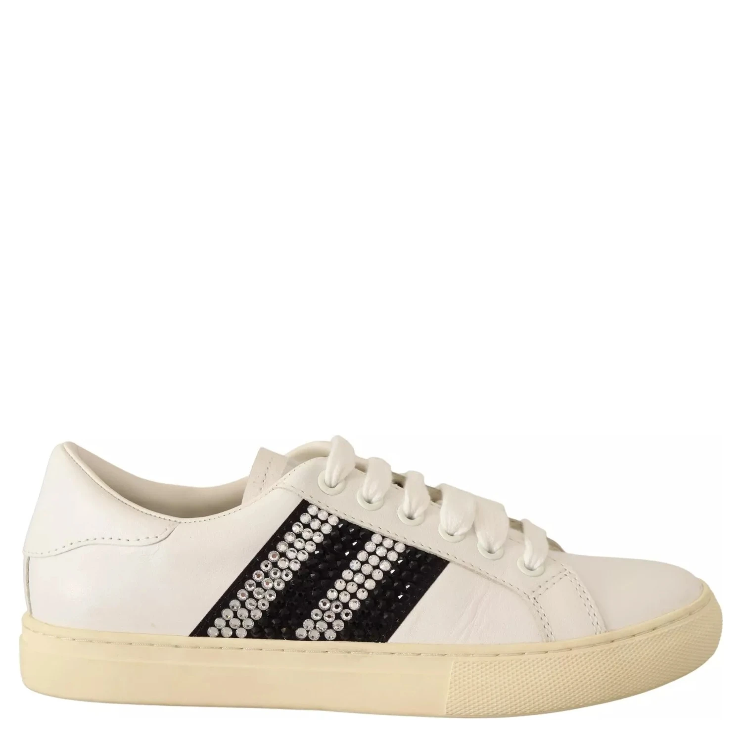 White Leather Crystal Embellished Sneakers Shoes