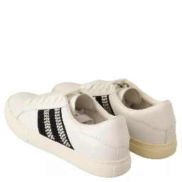 White Leather Crystal Embellished Sneakers Shoes
