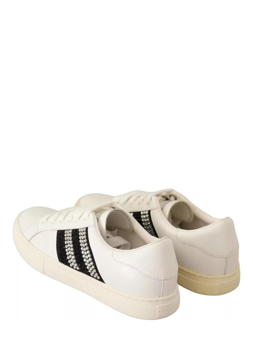 White Leather Crystal Embellished Sneakers Shoes