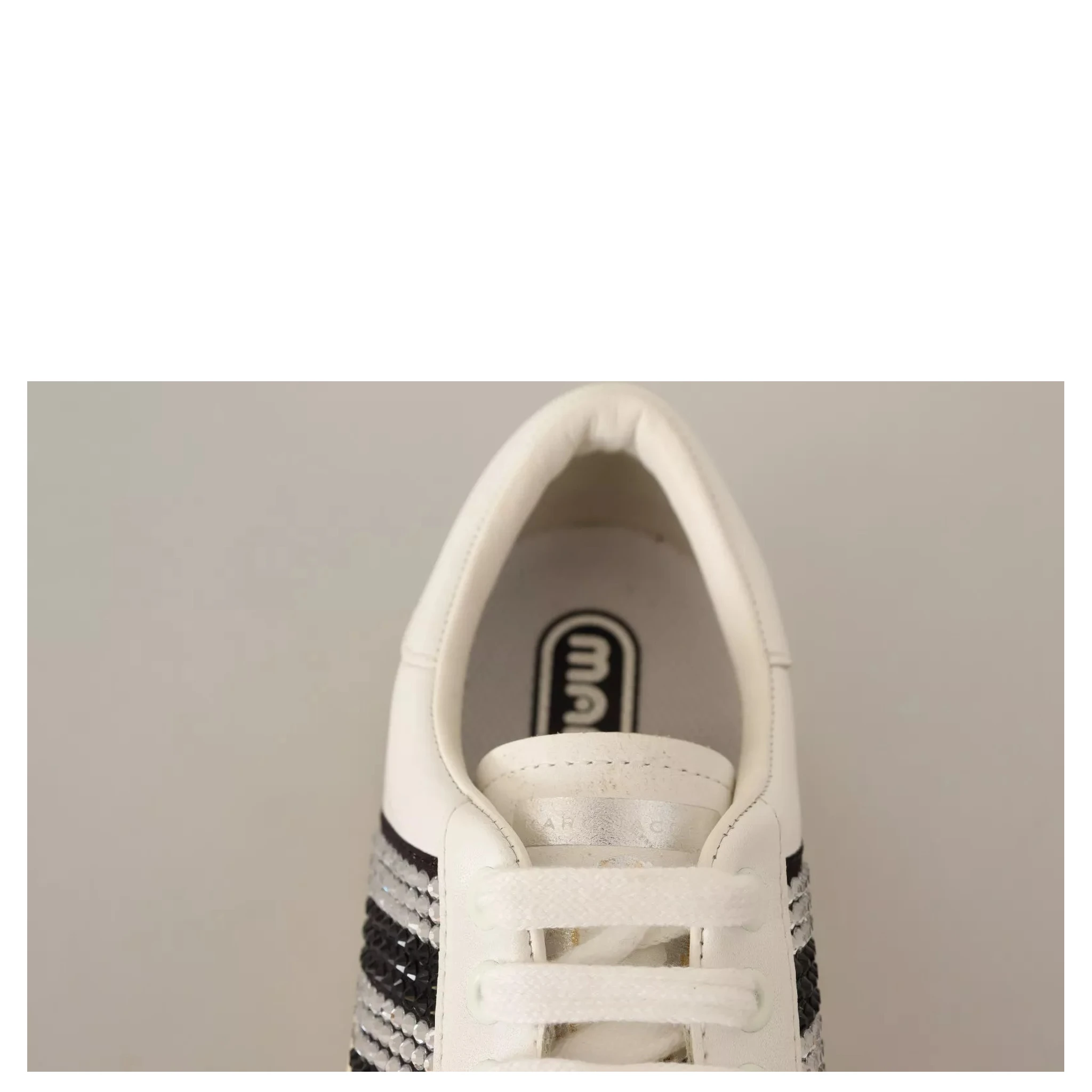 White Leather Crystal Embellished Sneakers Shoes