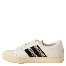 White Leather Crystal Embellished Sneakers Shoes