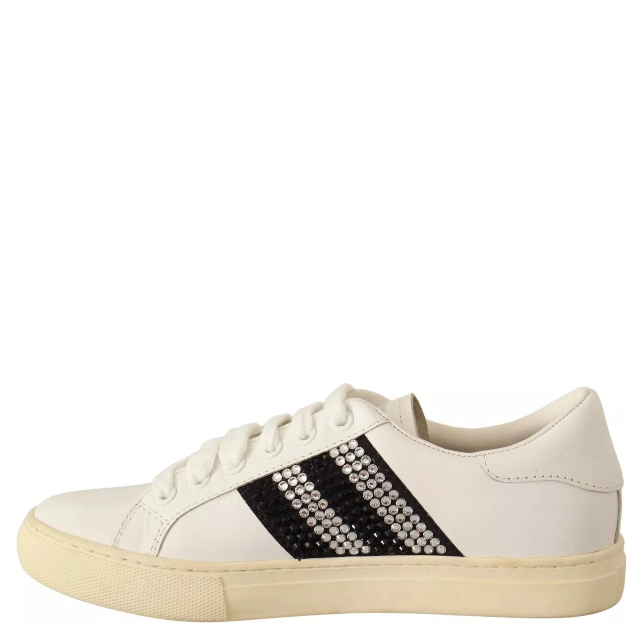 White Leather Crystal Embellished Sneakers Shoes