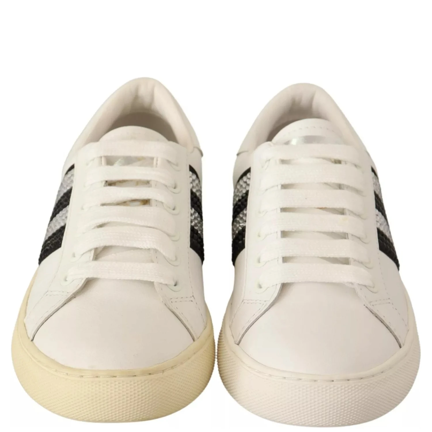 White Leather Crystal Embellished Sneakers Shoes