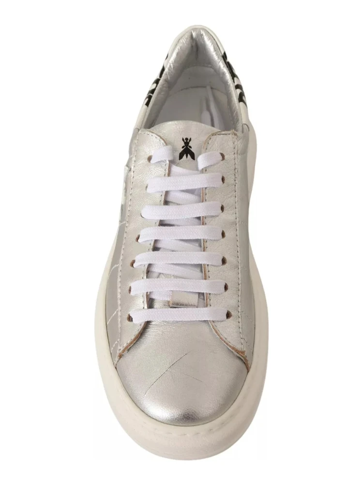 Silver Full Grain Leather Lace Up Sneakers Shoes alternative