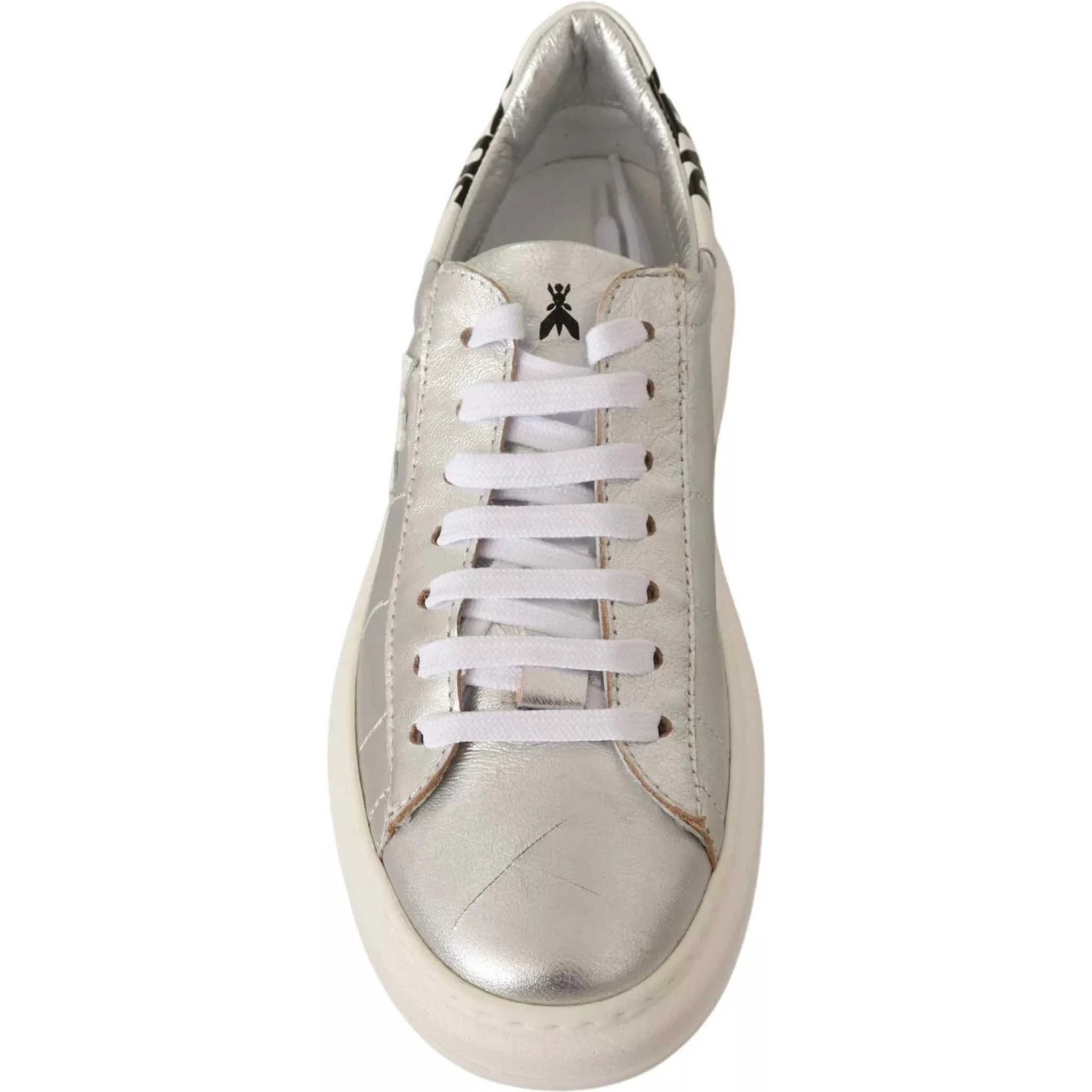 Silver Full Grain Leather Lace Up Sneakers Shoes