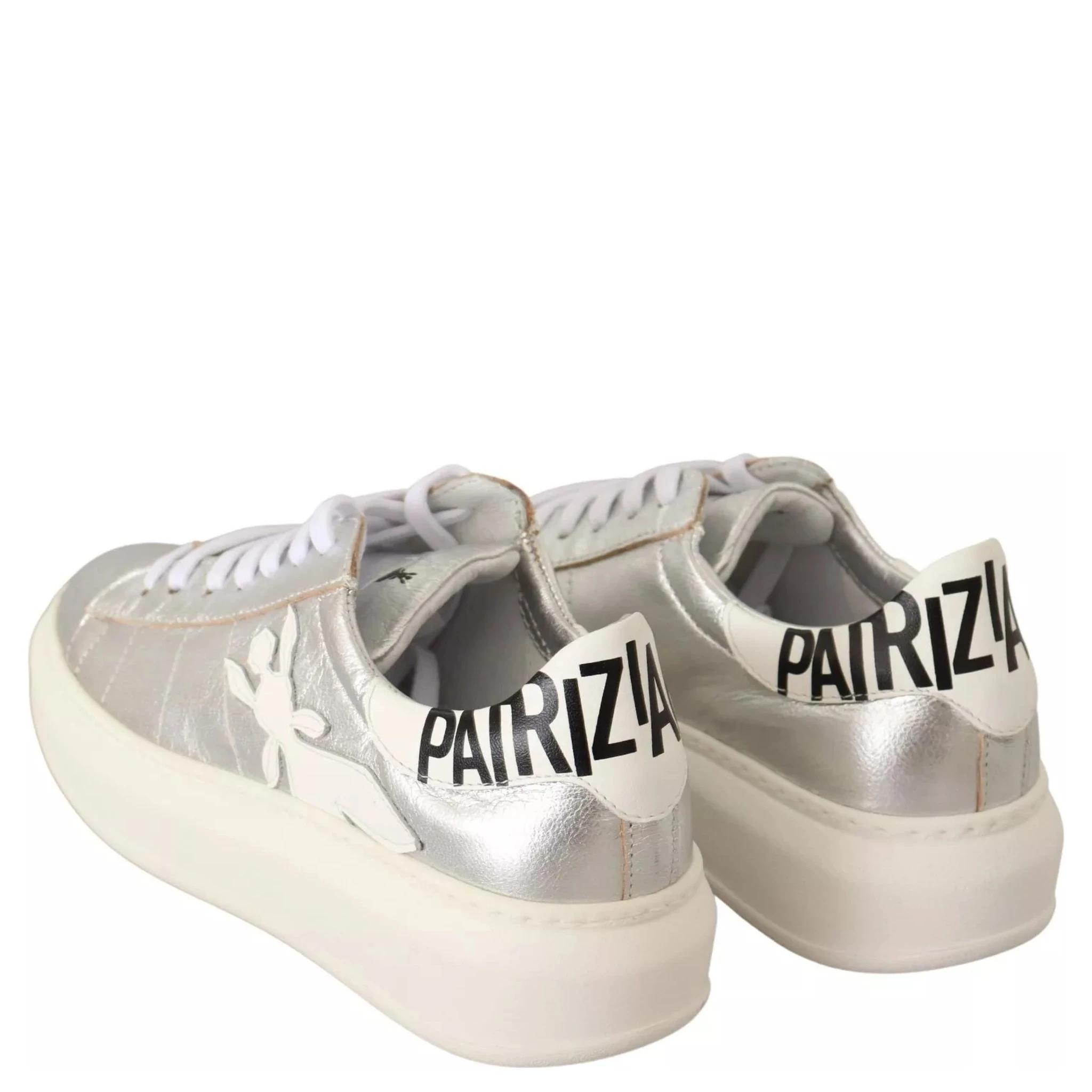 Silver Full Grain Leather Lace Up Sneakers Shoes