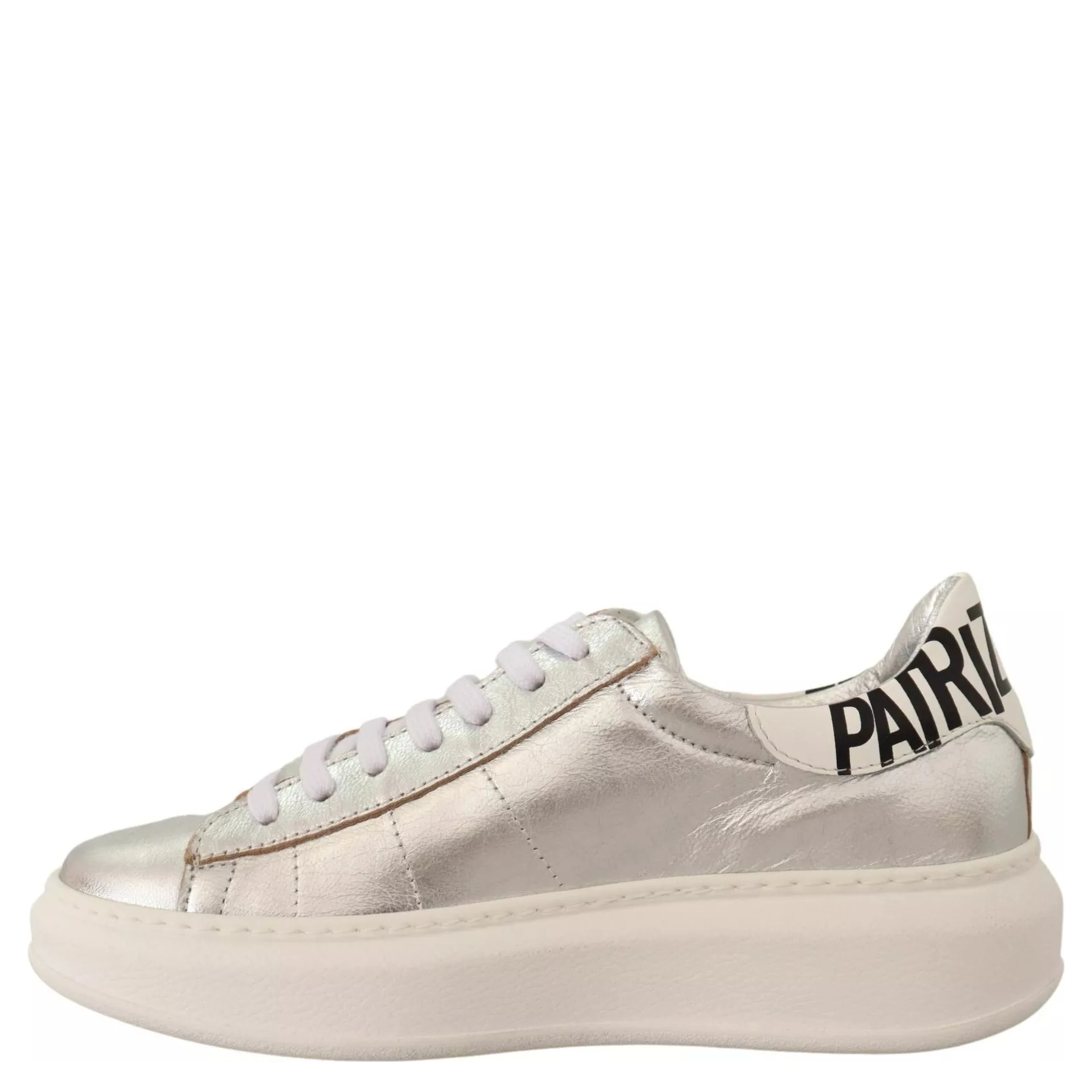 Silver Full Grain Leather Lace Up Sneakers Shoes