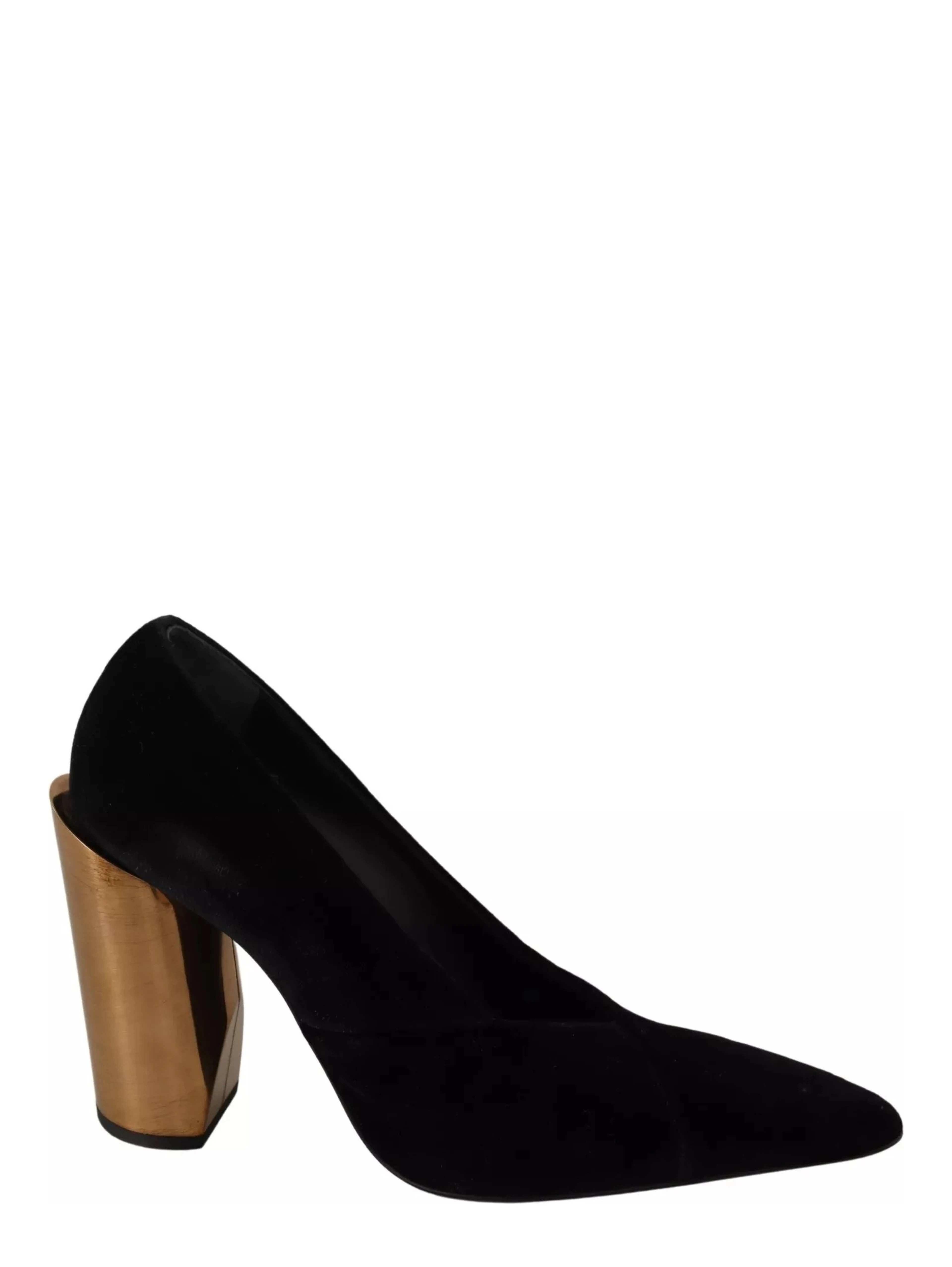 Black Leather Suede Block Heels Pumps Shoes