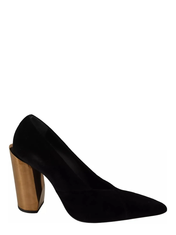 Black Leather Suede Block Heels Pumps Shoes alternative