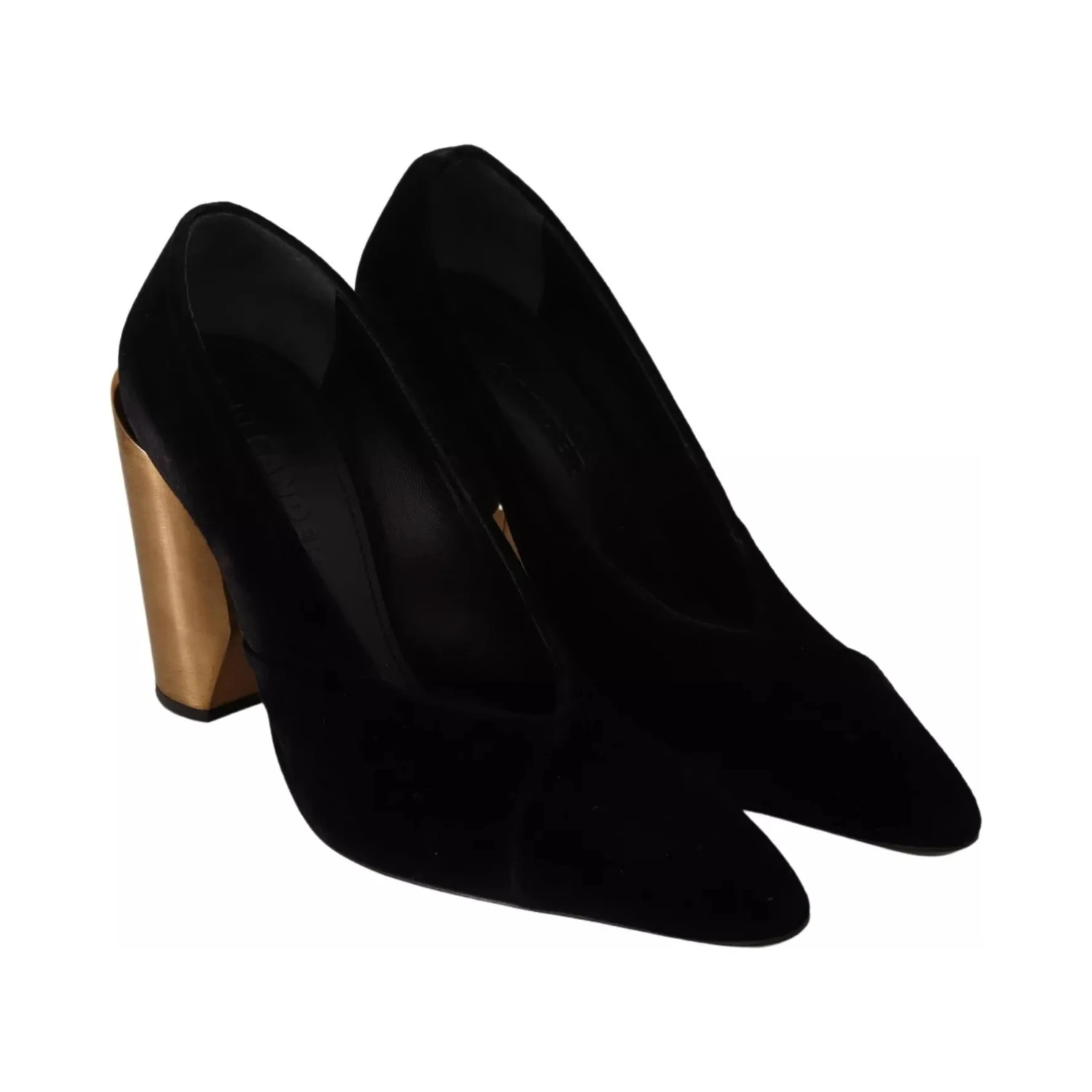 Black Leather Suede Block Heels Pumps Shoes