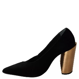 Black Leather Suede Block Heels Pumps Shoes