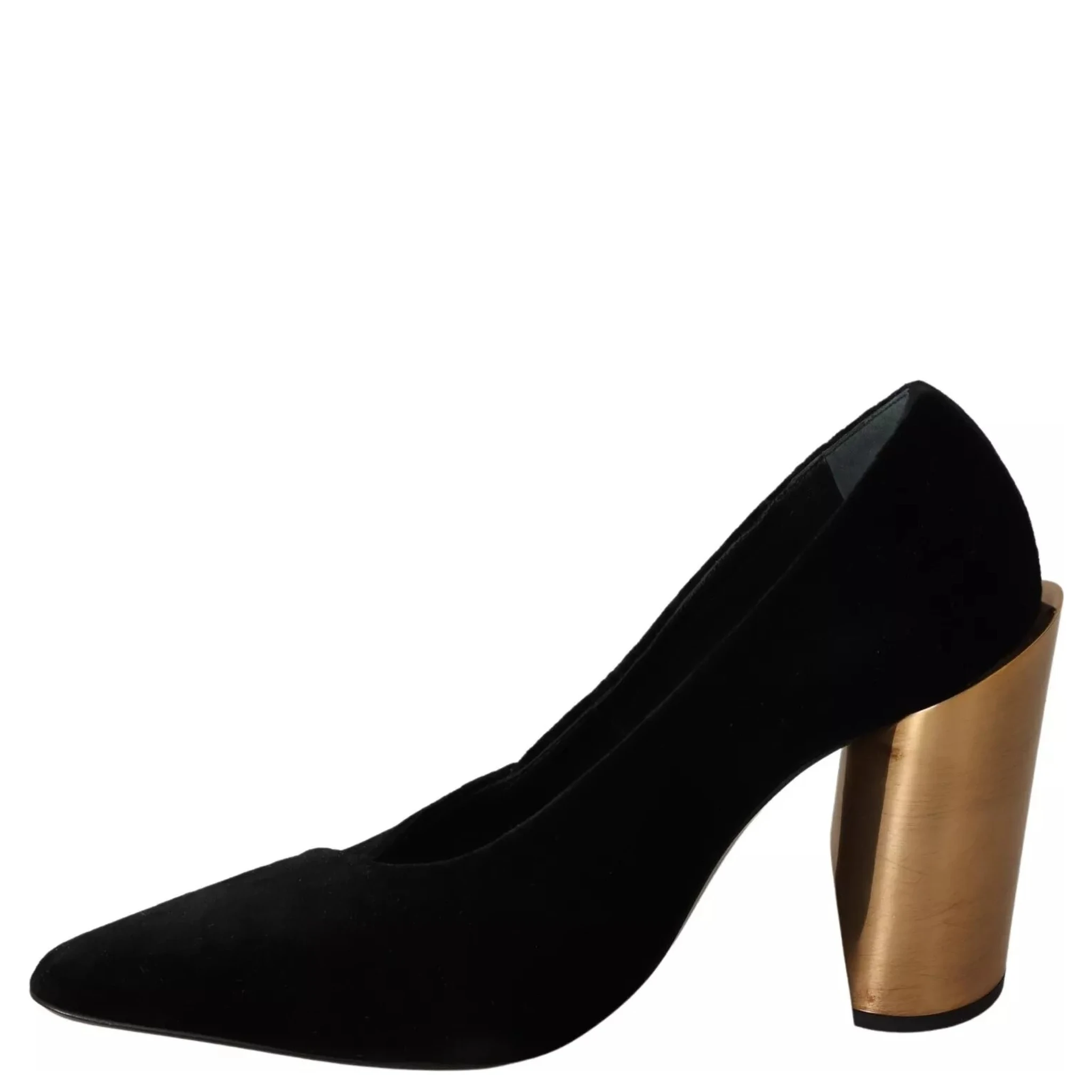 Black Leather Suede Block Heels Pumps Shoes