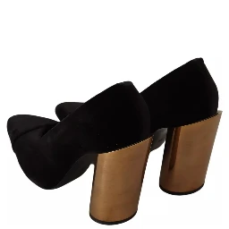 Black Leather Suede Block Heels Pumps Shoes