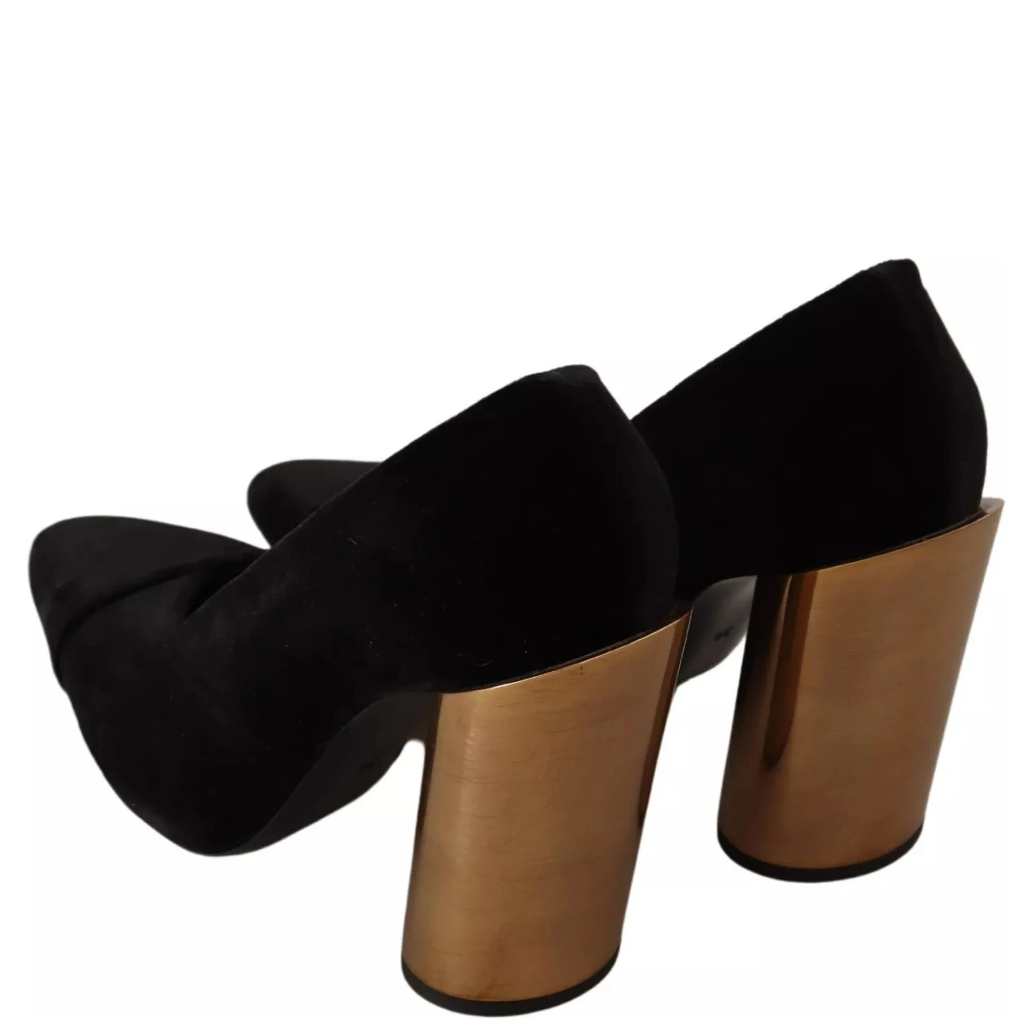 Black Leather Suede Block Heels Pumps Shoes