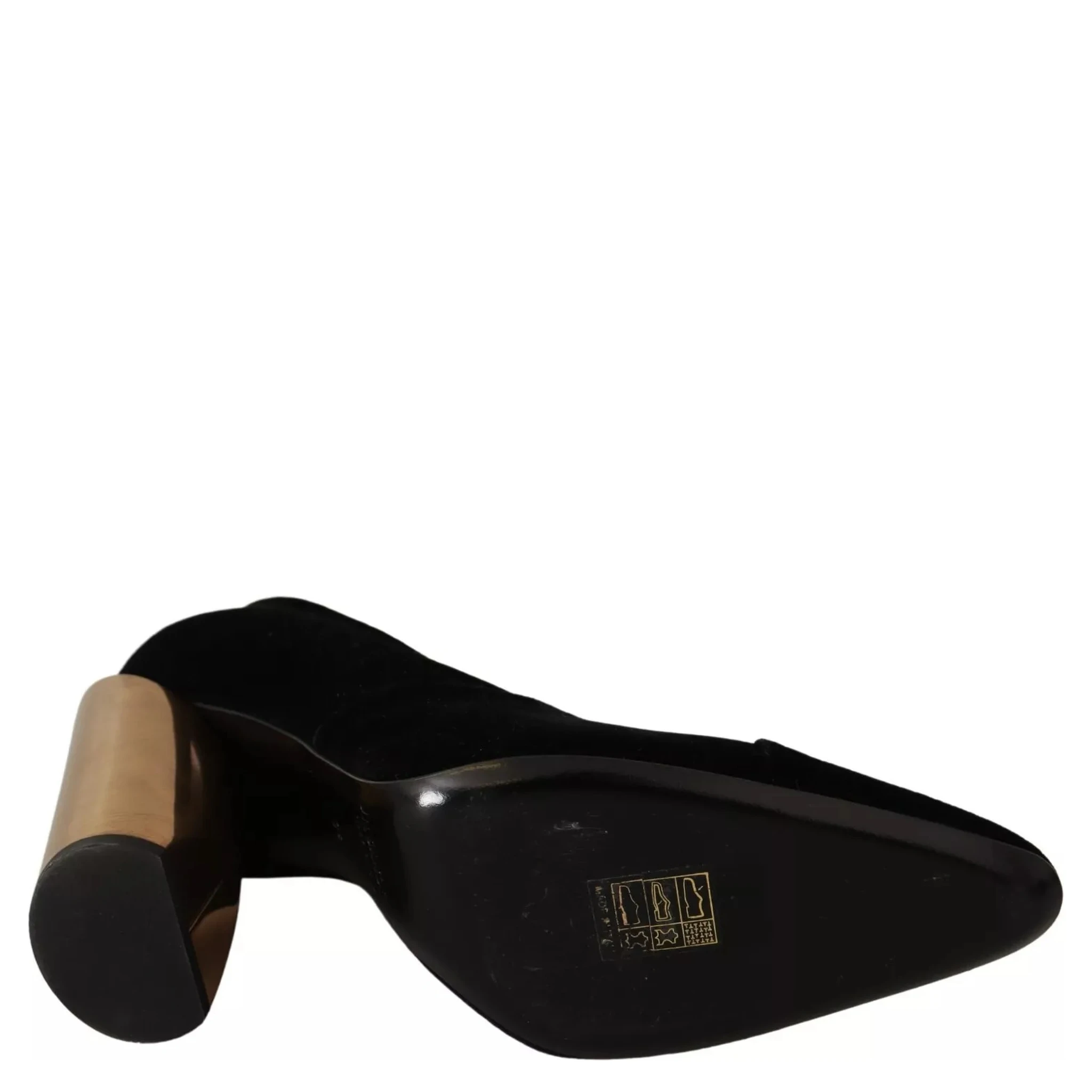 Black Leather Suede Block Heels Pumps Shoes