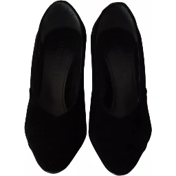 Black Leather Suede Block Heels Pumps Shoes