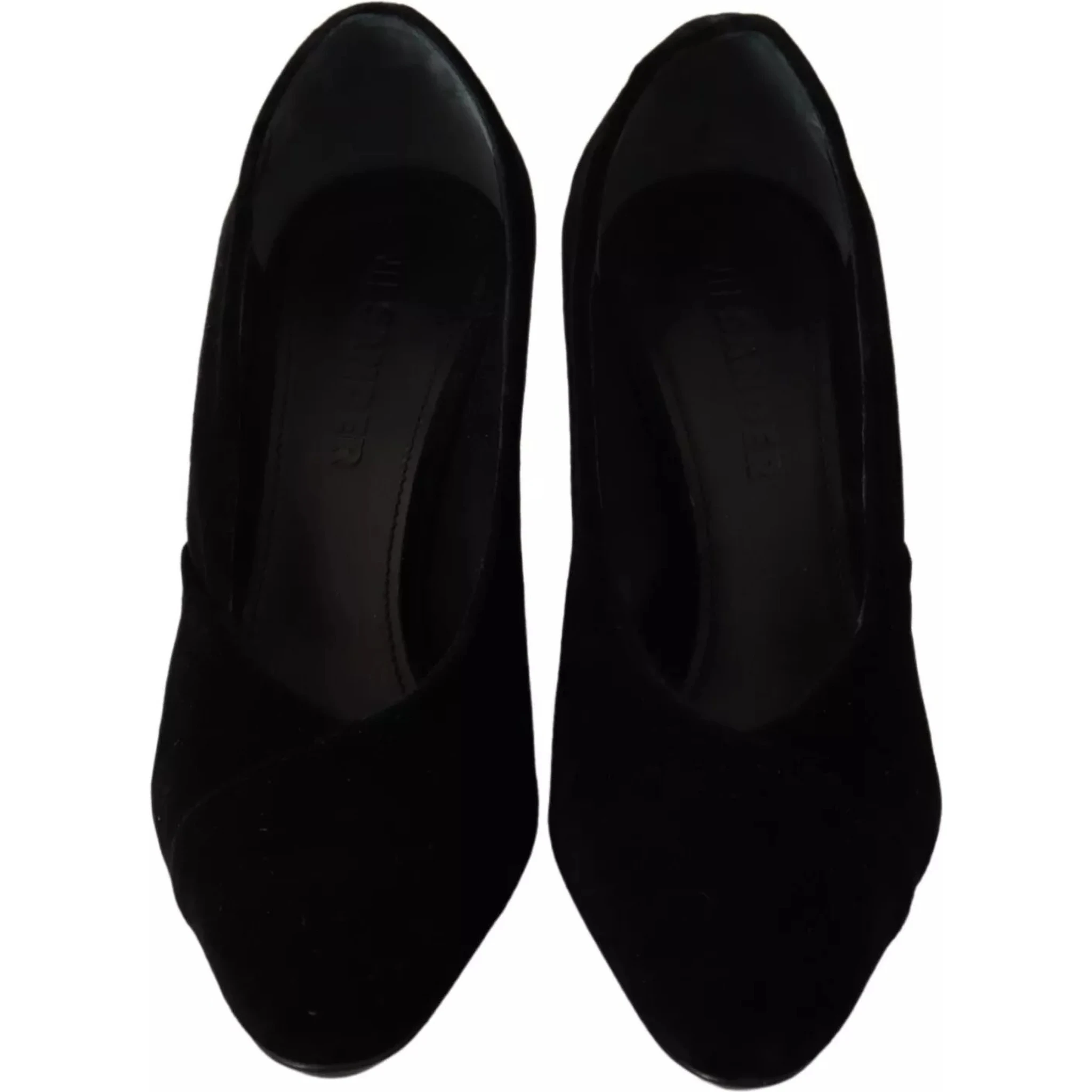 Black Leather Suede Block Heels Pumps Shoes