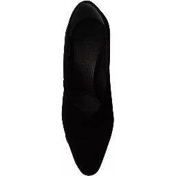 Black Leather Suede Block Heels Pumps Shoes