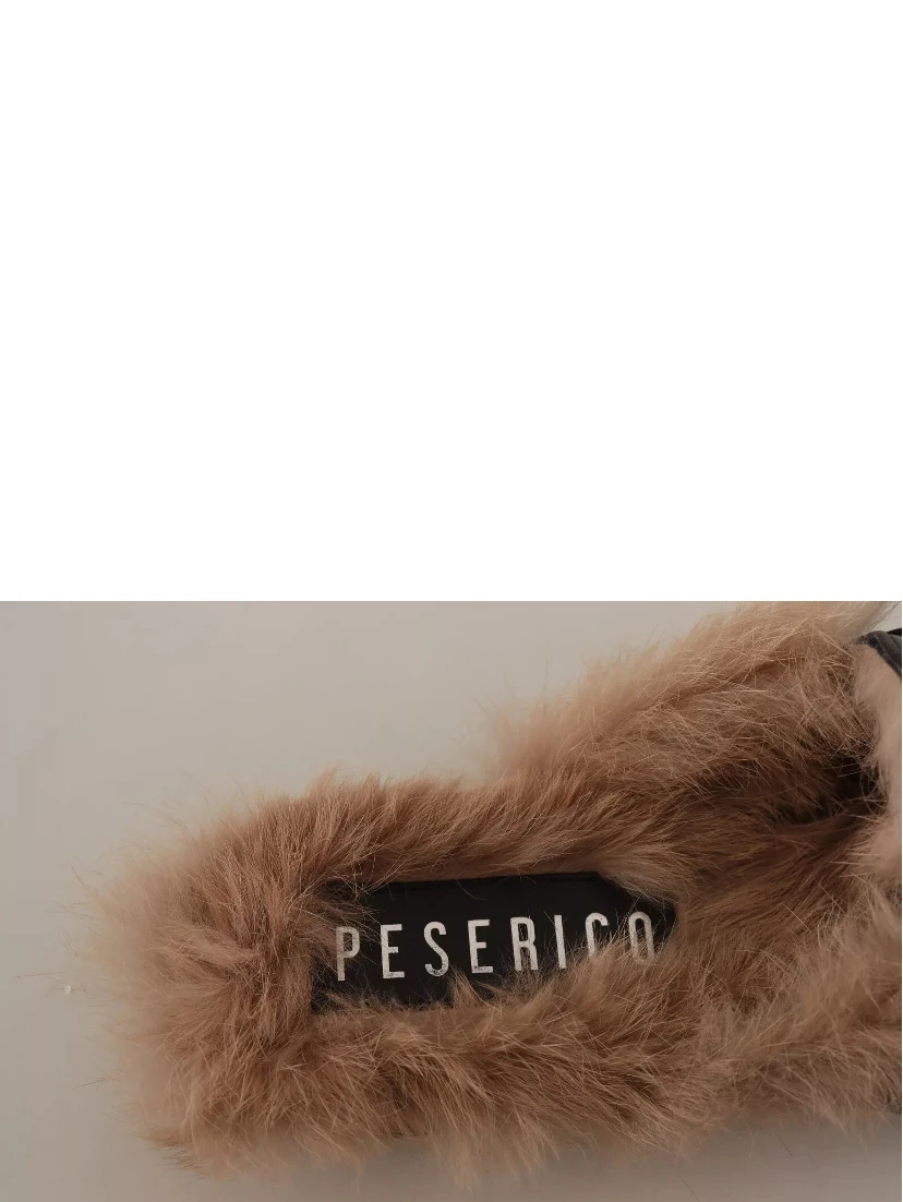 Black Leather Fur Perforated Slip On Flats Shoes