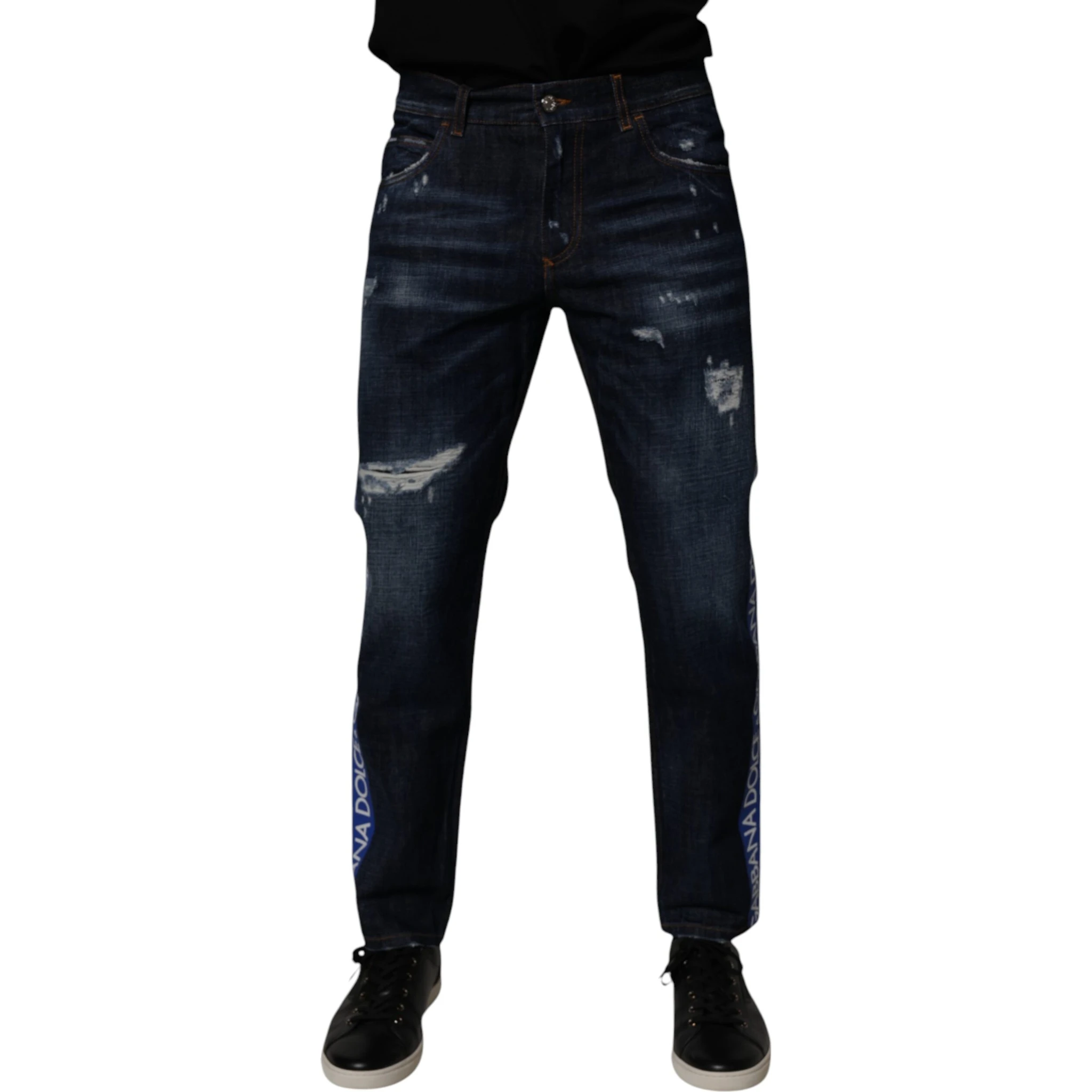 Dark Blue Cotton Tattered Skinny Denim Jeans