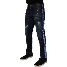 Dark Blue Cotton Tattered Skinny Denim Jeans