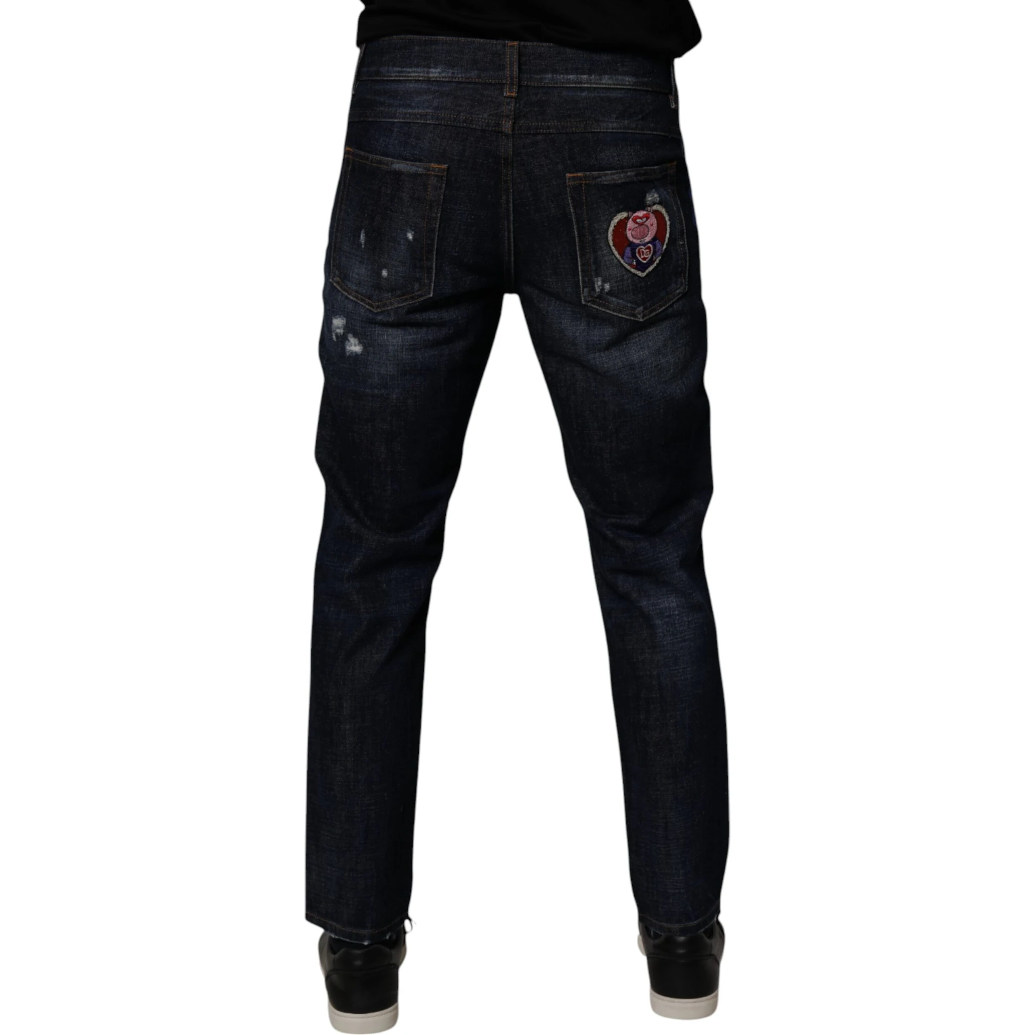 Dark Blue Cotton Tattered Skinny Denim Jeans