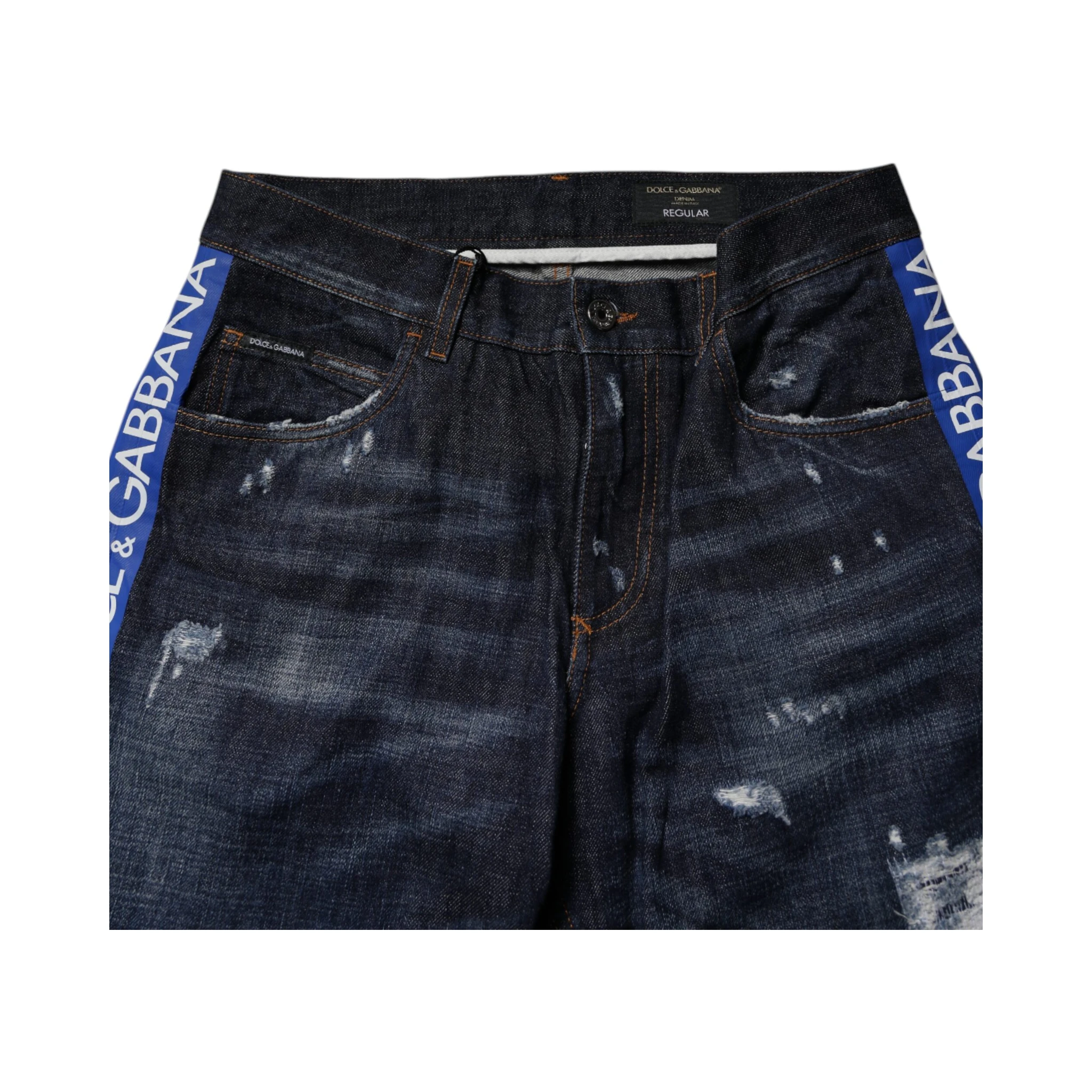 Dark Blue Cotton Tattered Skinny Denim Jeans