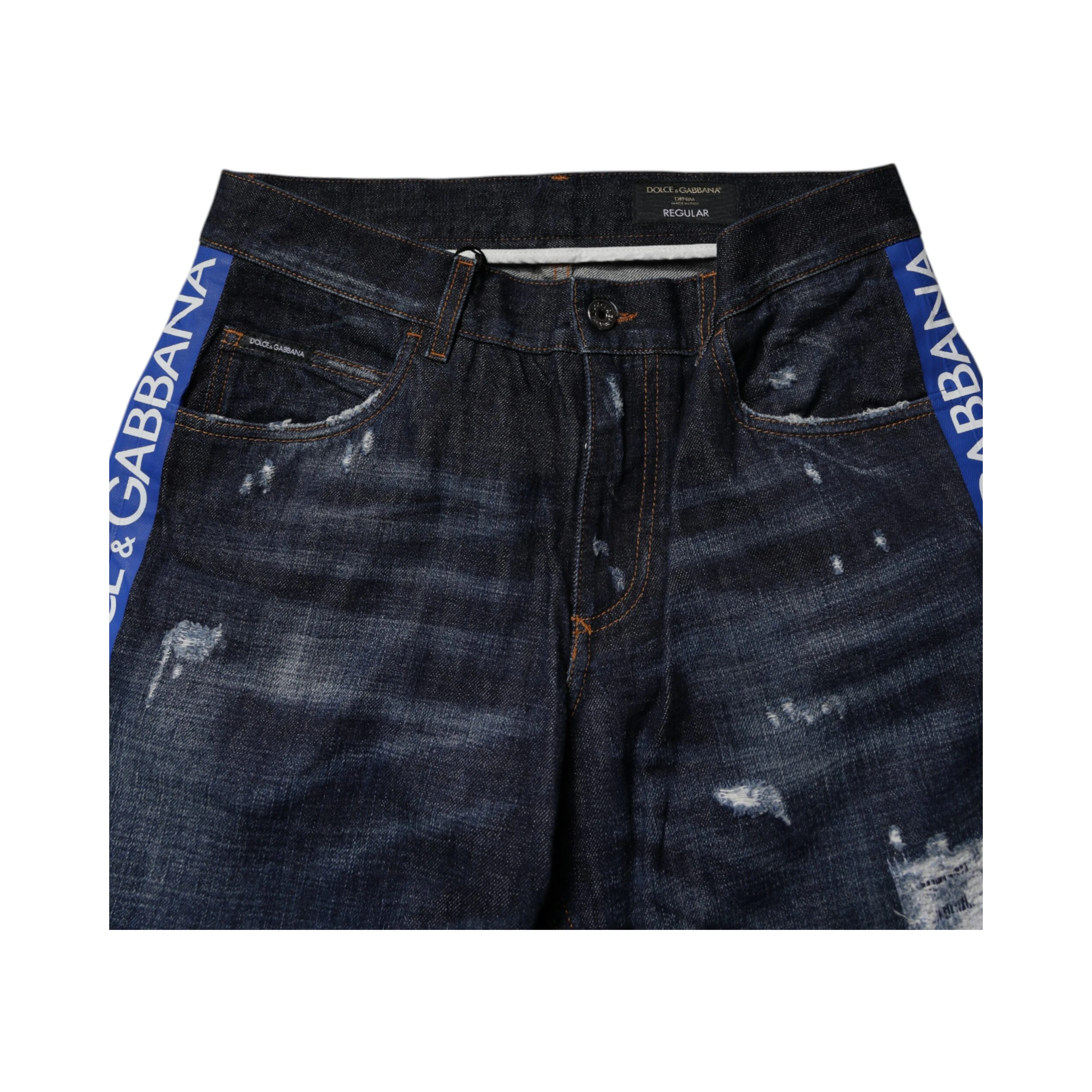 Dark Blue Cotton Tattered Skinny Denim Jeans