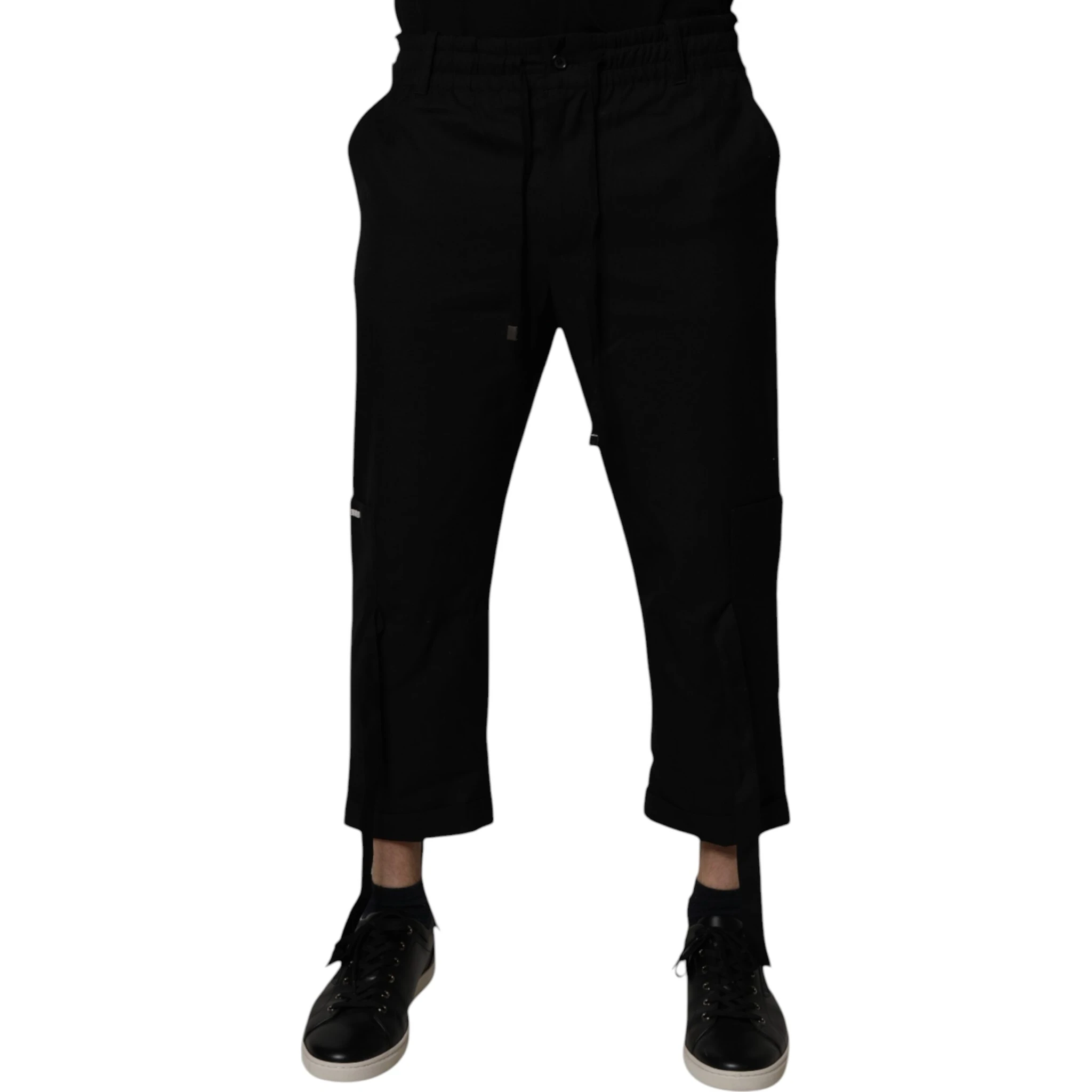 Black Polyester Men Cropped Pants