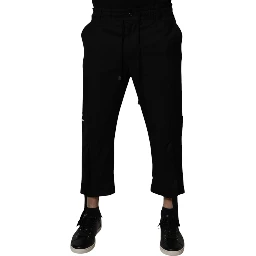Black Polyester Men Cropped Pants