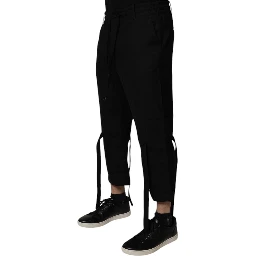 Black Polyester Men Cropped Pants