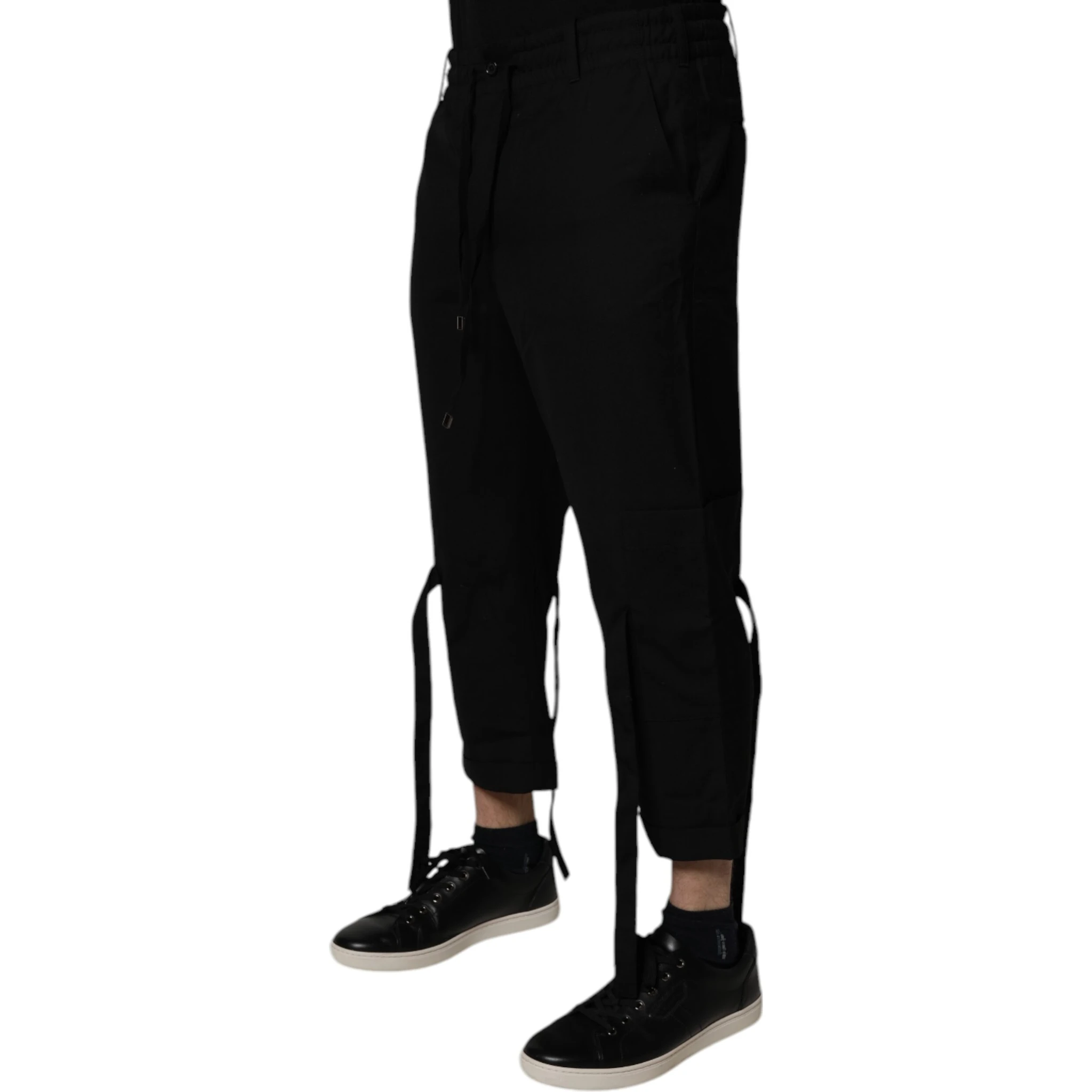 Black Polyester Men Cropped Pants