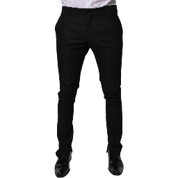 Black Virgin Wool MenSkinny Dress Formal Pants