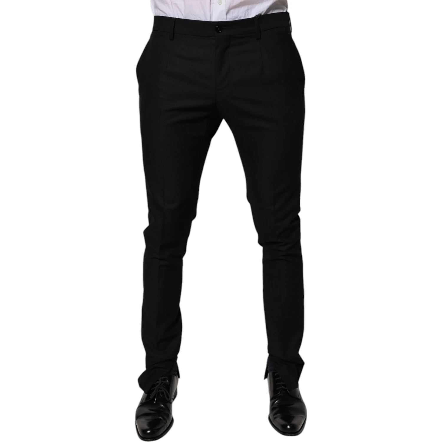 Black Virgin Wool MenSkinny Dress Formal Pants