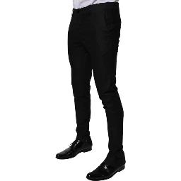 Black Virgin Wool MenSkinny Dress Formal Pants