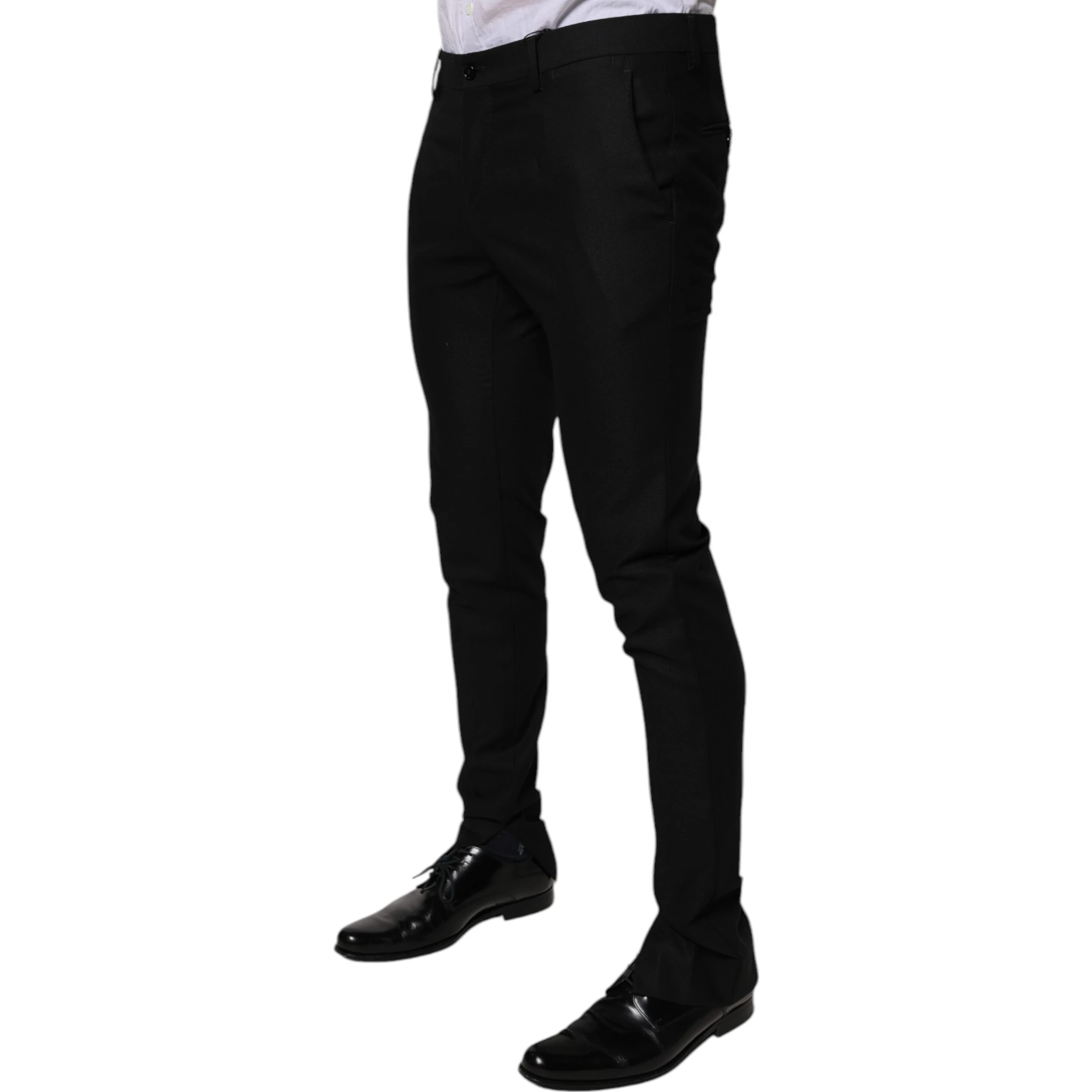 Black Virgin Wool MenSkinny Dress Formal Pants