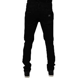 Black Cotton Tattered Skinny Men Denim Jeans