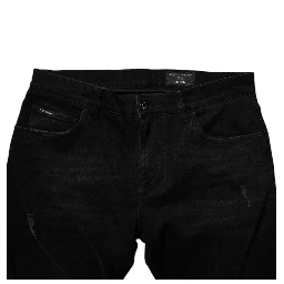 Black Cotton Tattered Skinny Men Denim Jeans