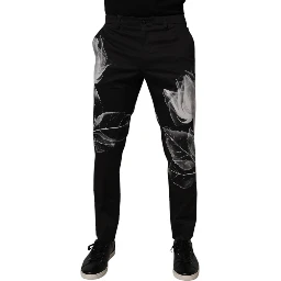 Black Cotton Floral Skinny Dress Pants