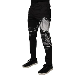 Black Cotton Floral Skinny Dress Pants